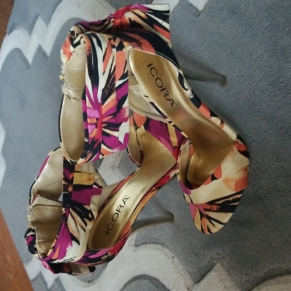 Ankle straps multicolored open toe 4 inch heels with bow - Picture 2 of 5